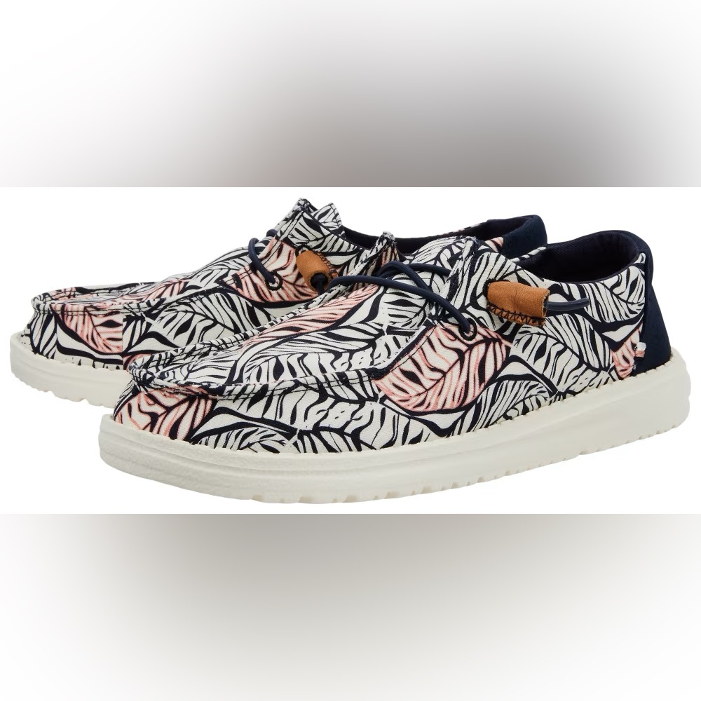 Hey Dude Womens Slip-On Sneakers in Navy, White & Blush Leaf Print - Picture 2 of 6